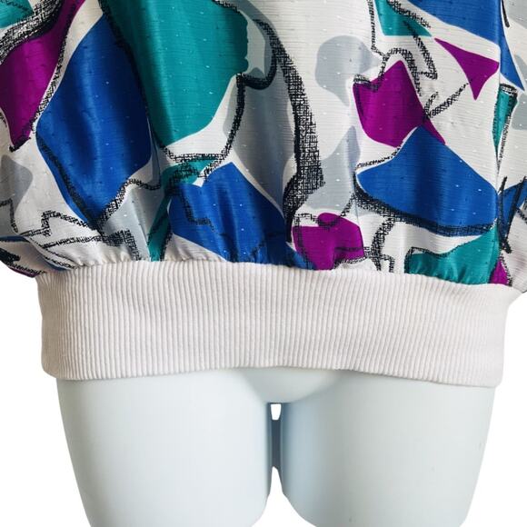 Vintage 80s White Blue Green Abstract Short Sleeve Tee Oversize size S / M - Picture 5 of 10
